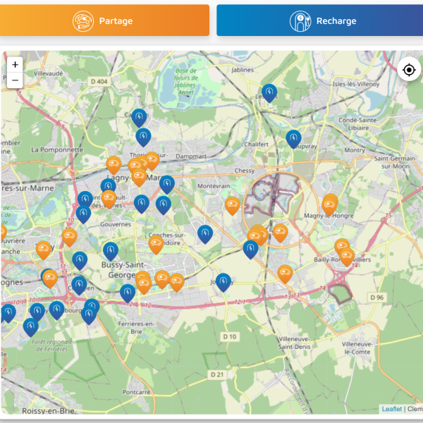 Loc des stations d'écomobilité et des bornes de recharges_source site Clem